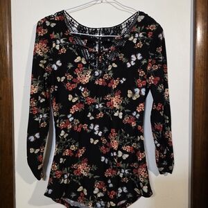 No Boundaries Black Floral and Butterfly Blouse